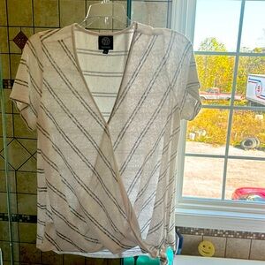 Surplice, side tie , knit blouse